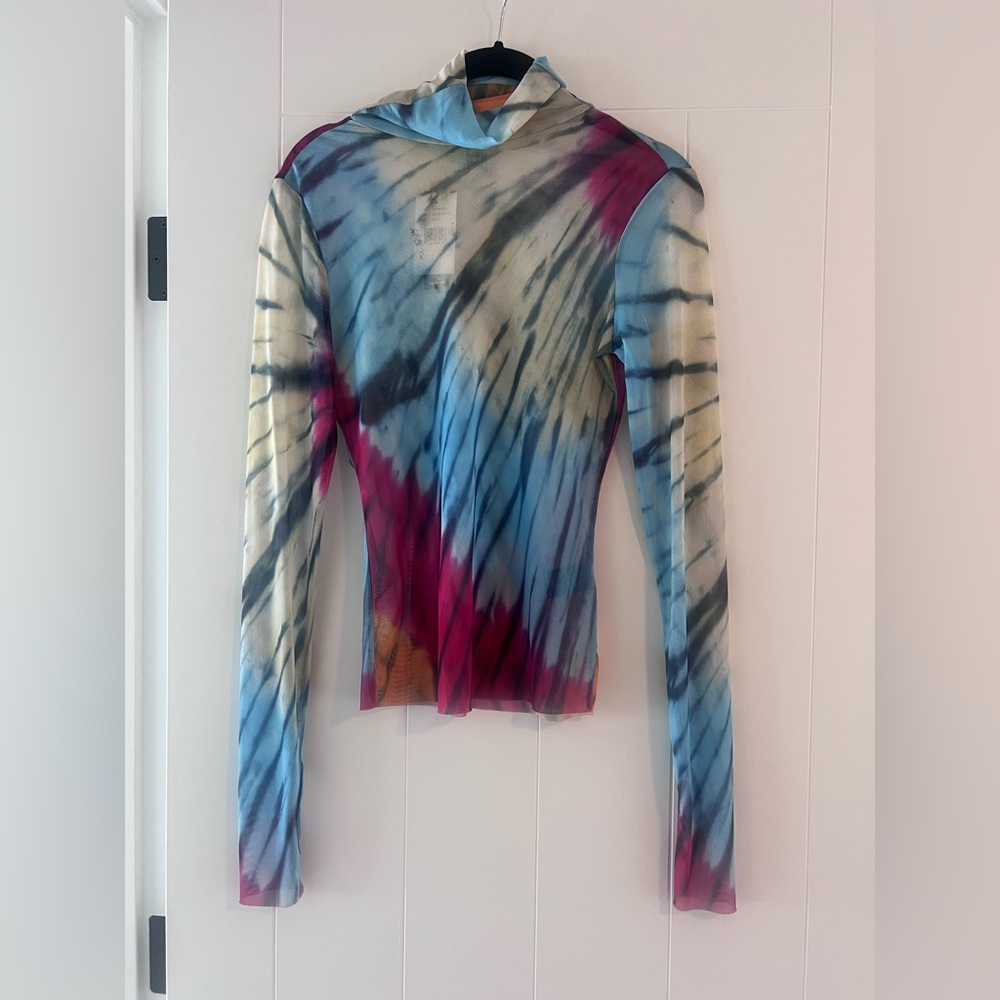 AFRM Blue and Pink Tie-Dye Long Sleeve Blouse